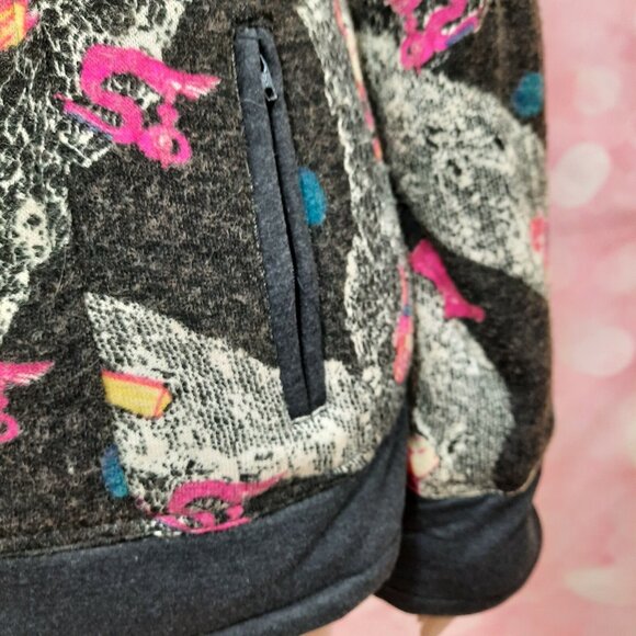 Vintage 80s 90s Pin Up Girl Print Jacket Coat Size M Charcoal Pink Simon Chang - Picture 10 of 12